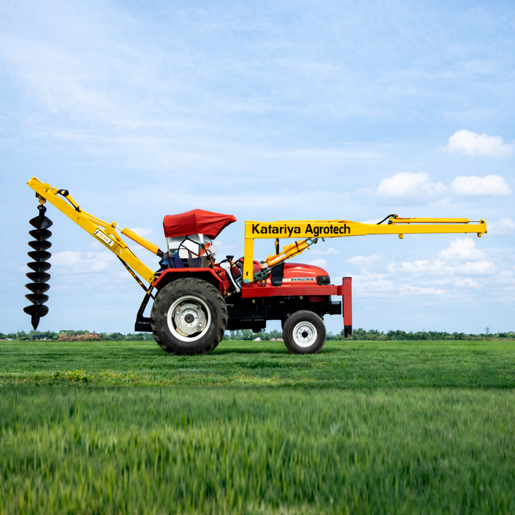 Tractor Crane With Hydraulic Post Hole Digger